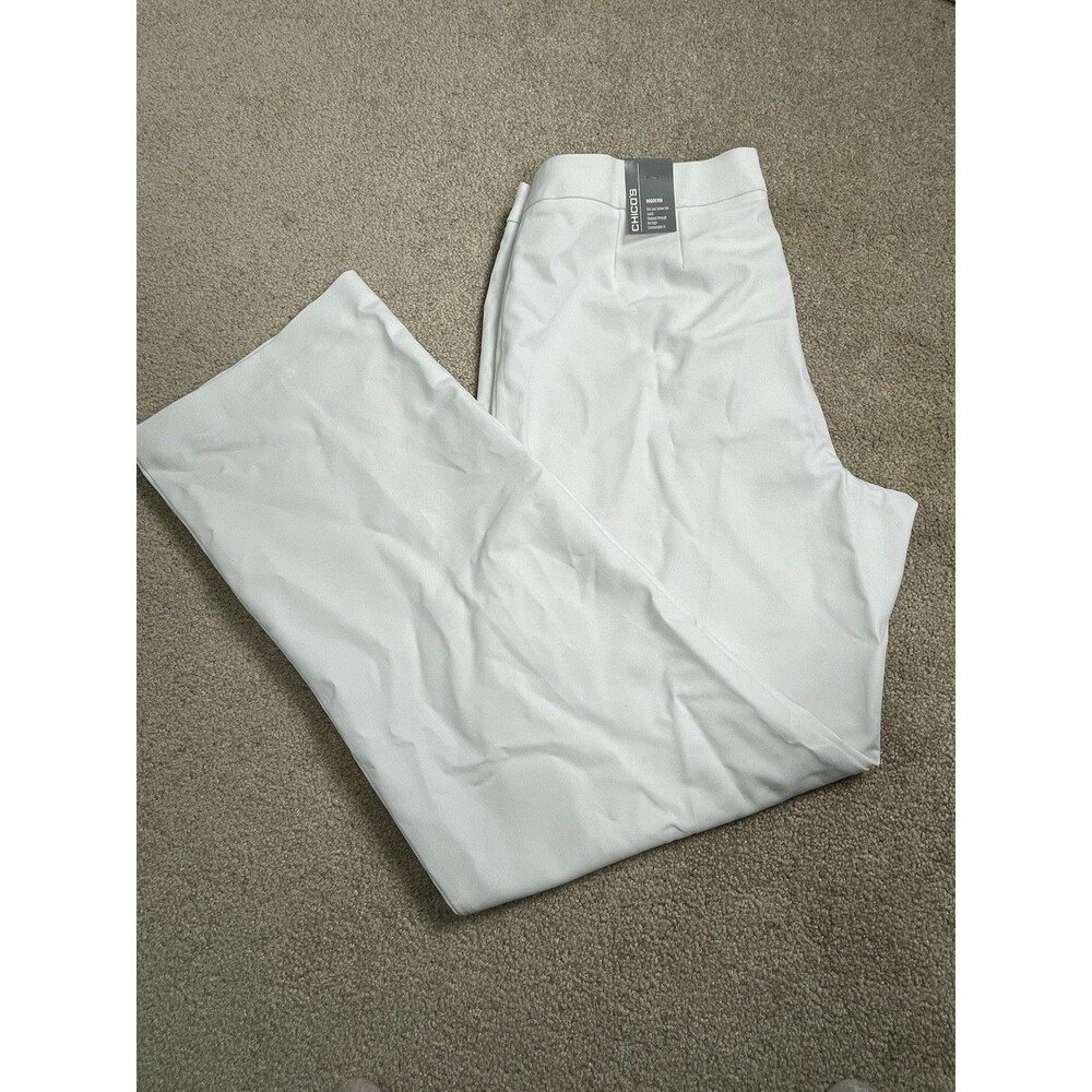 NWT Chico's Modern Fit White Dress Pants Sz 2 12 Stretch Wide Leg Trousers